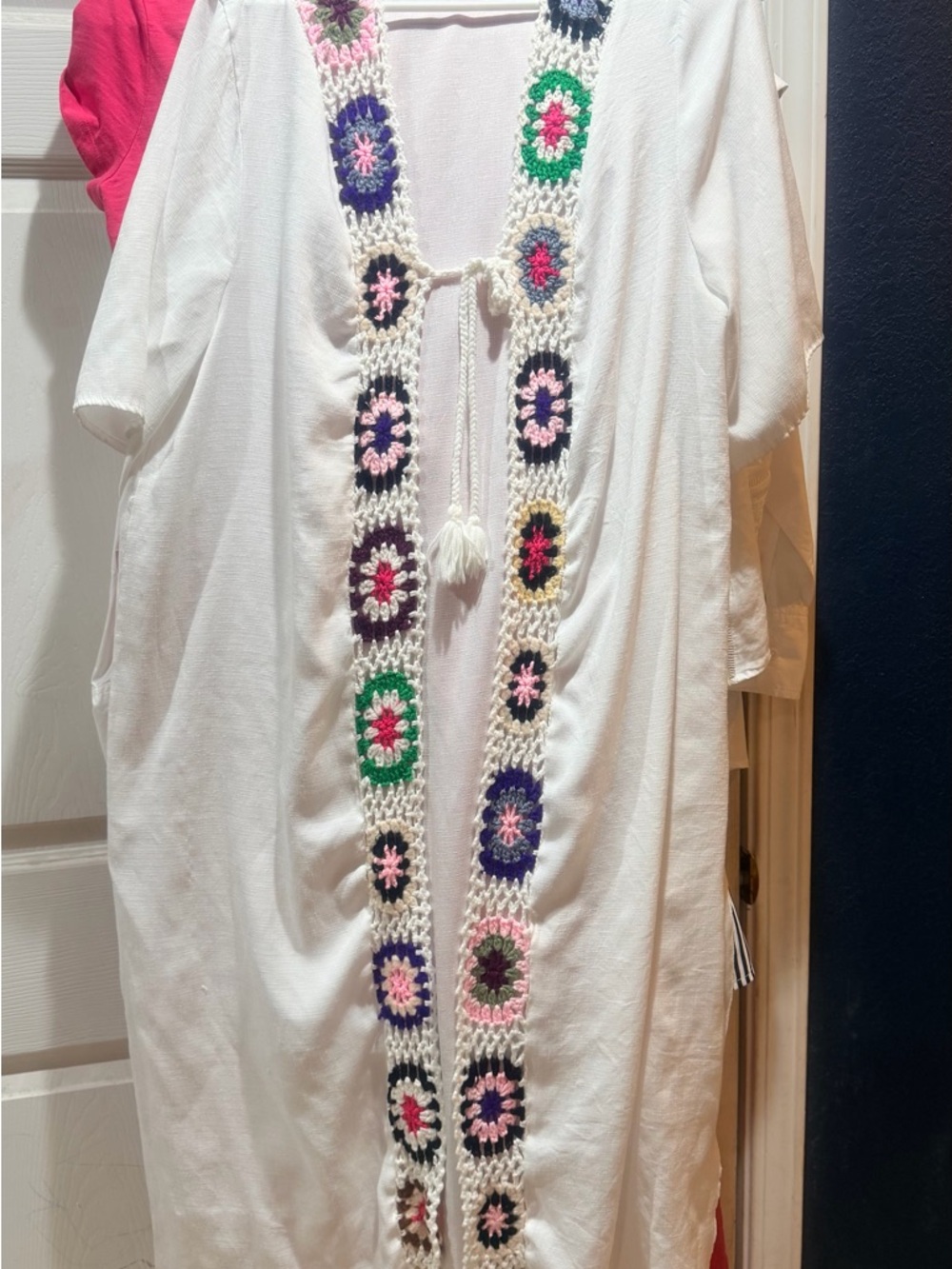 DAVI & DANI White Crochet-Trim Swim Coverup with Multi Color Accents